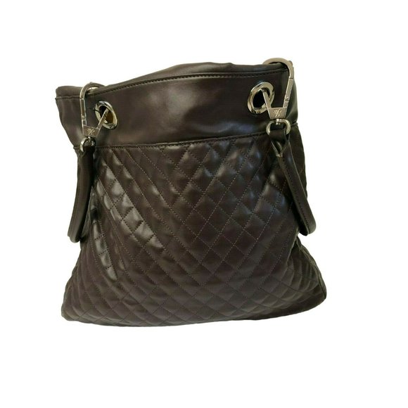 Joes Mangano Womens Hand Bag Reversable Purse Tote Gold Brown Adjustable Plast - Picture 9 of 10